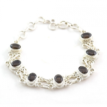 Pure silver party wear smoky quartz bracelet